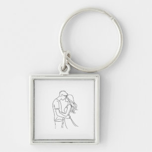 Minimale Lijnkunst Koppel Voorhoofd Kus Sleutelhanger