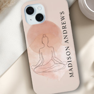 Minimale Lijnkunst Mediterende Vrouw Aquarel iPhone 15 Case