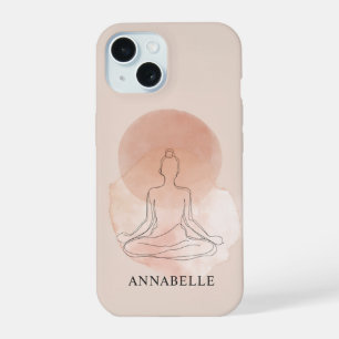 Minimale Lijnkunst Mediterende Vrouw Aquarel iPhone 15 Case
