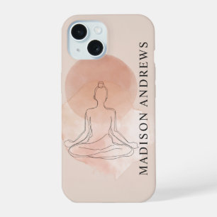 Minimale Lijnkunst Mediterende Vrouw Aquarel iPhone 15 Case