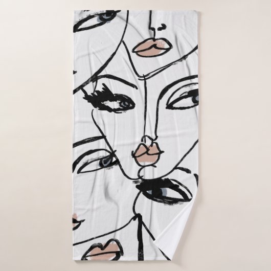 Minimale lijnkunst van vrouwengezichten badhanddoek (Badhanddoek)