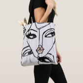 Minimale lijnkunst van vrouwengezichten tote bag (Dichtbij)