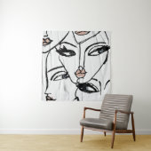 Minimale lijnkunst van vrouwengezichten wandkleed (In situ)