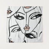 Minimale lijnkunst van vrouwengezichten wandkleed (Voorkant)