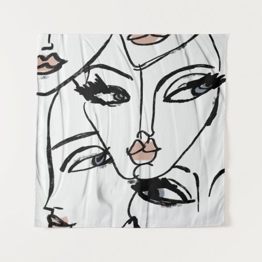 Minimale lijnkunst van vrouwengezichten wandkleed (Voorkant)