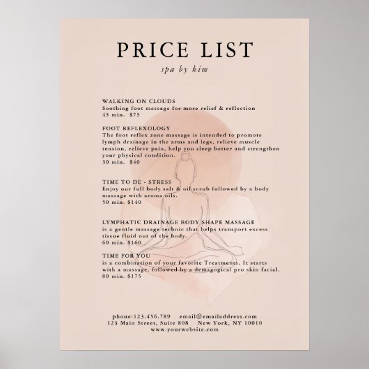 Minimale Lijnkunst Vrouw Meditatie Salon Prijslijs Poster (Voorkant)