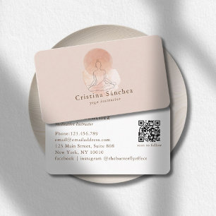 Minimale lijnkunst Vrouw Yoga Meditatie QR-code Visitekaartje