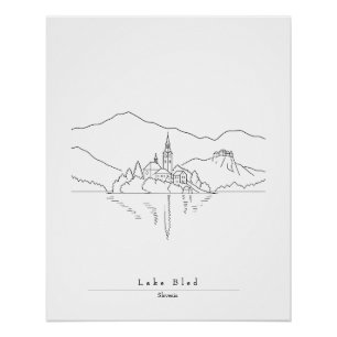 Minimale lijnkunstprint van het Meer van Bled Sl Perfect Poster