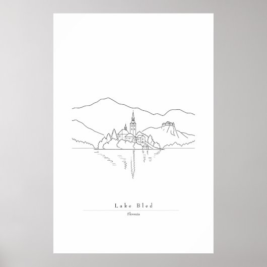 Minimale lijnkunstprint van het Meer van Bled | Sl Poster (Voorkant)