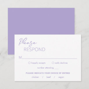 Minimale Lila bruiloft RSVP Kaartje