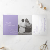 Minimale Lila foto Moderne bruiloft Drieluik Uitnodiging (Binnen)