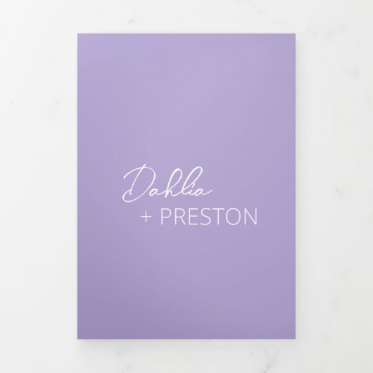 Minimale Lila foto Moderne bruiloft Drieluik Uitnodiging (Cover)