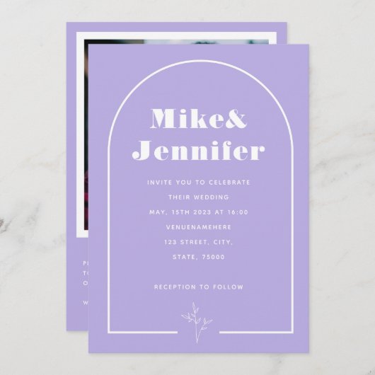 Minimale Lila Lavendel QR-code Boho Boog Lijnteken Kaart (Voorkant / Achterkant)