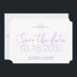 Minimale Lila Paars voor het monogramme van de mod Save The Date<br><div class="desc">De Lila Orchid Paarse Eenvoudig,  Minimaal,  Gewoon niet-Foto Monogram sparen de Kaart van de Datum met zwart-wit en grijs met elegante manuscripttypografie en grote datumaantallen in een chic sans-serif doopvont. Pas de sjabloon aan door om het even welke kleuren en doopvonten te selecteren u voor uw trouwaankondigingen wilt.</div>