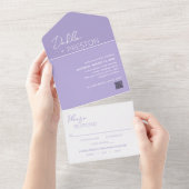 Minimale Lila QR-code Modern Wedding All In One Uitnodiging (Afscheurbaar)