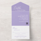 Minimale Lila QR-code Modern Wedding All In One Uitnodiging (Binnen)