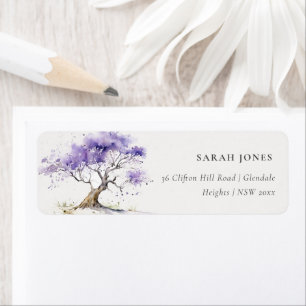 Minimale Lila Waterverf Jacaranda Tree Adres Etiket