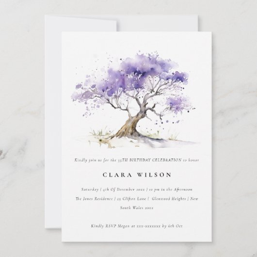 Minimale Lila Waterverf Jacaranda Tree Verjaardag Kaart (Voorkant)