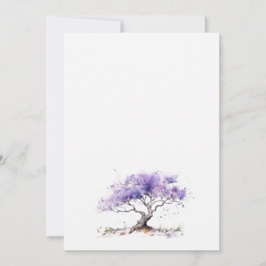 Minimale Lila Waterverf Jacaranda Tree Verloving Kaart (Achterkant)