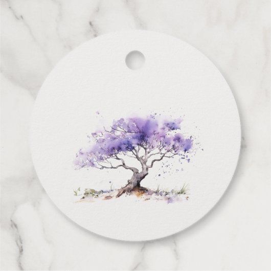 Minimale Lila Waterverf Jacaranda Tree Wedding Bedankjes Labels (Achterkant)