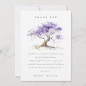Minimale Lila Waterverf Jacaranda Tree Wedding Bedankkaart (Voorkant)