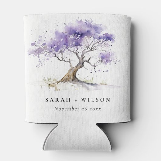 Minimale Lila Waterverf Jacaranda Tree Wedding Blikjeskoeler (Achterkant)