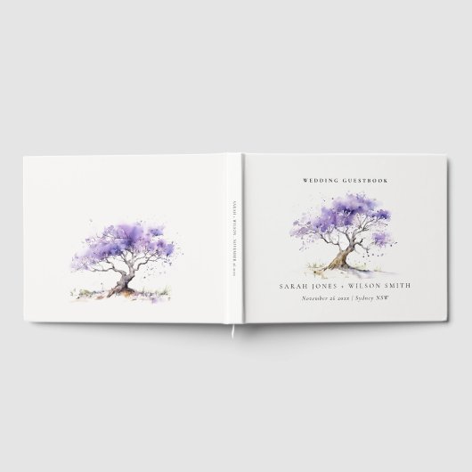 Minimale Lila Waterverf Jacaranda Tree Wedding Gastenboek (Volledig)