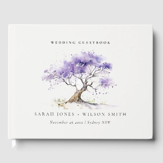 Minimale Lila Waterverf Jacaranda Tree Wedding Gastenboek (Voorkant)
