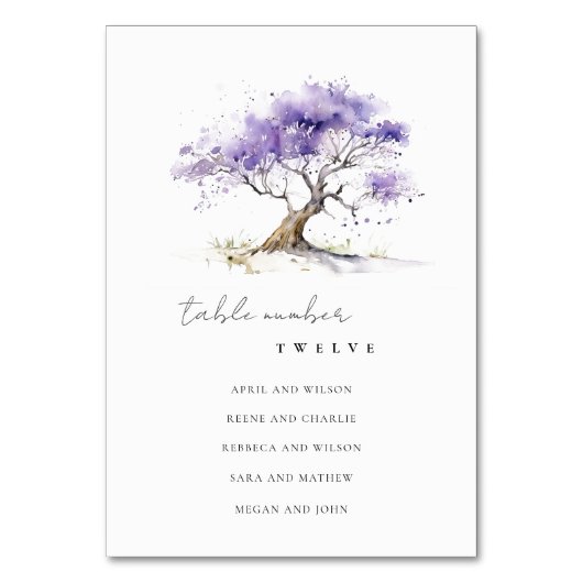 Minimale Lila Waterverf Jacaranda Tree Wedding Kaart (Achterkant)