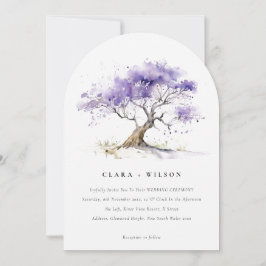 Minimale Lila Waterverf Jacaranda Tree Wedding Kaart