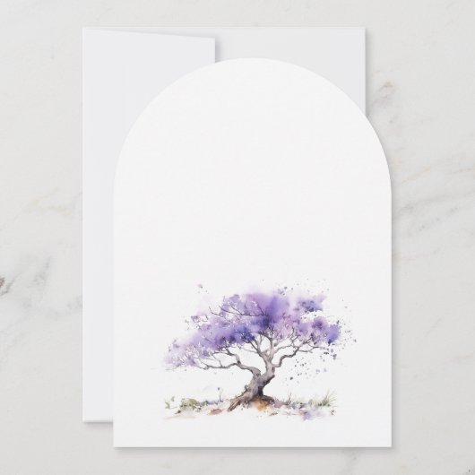 Minimale Lila Waterverf Jacaranda Tree Wedding Kaart (Achterkant)