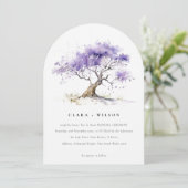 Minimale Lila Waterverf Jacaranda Tree Wedding Kaart (Staand voorkant)