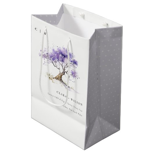 Minimale Lila Waterverf Jacaranda Tree Wedding Medium Cadeauzakje (Voorkant Gekanteld)
