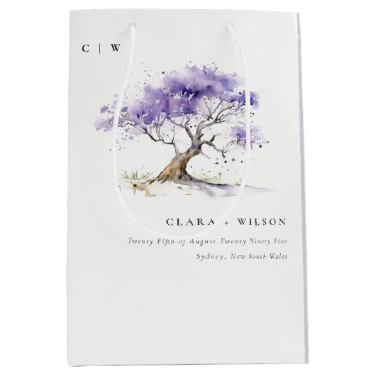 Minimale Lila Waterverf Jacaranda Tree Wedding Medium Cadeauzakje (Voorkant)