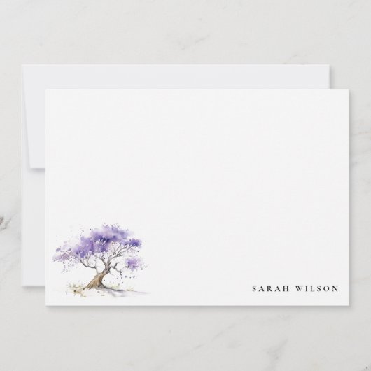 Minimale Lila Waterverf Jacaranda Tree Wedding Notitiekaartje (Voorkant)