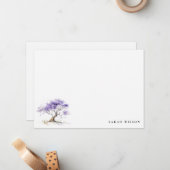 Minimale Lila Waterverf Jacaranda Tree Wedding Notitiekaartje (Voorkant / Achterkant in situ)
