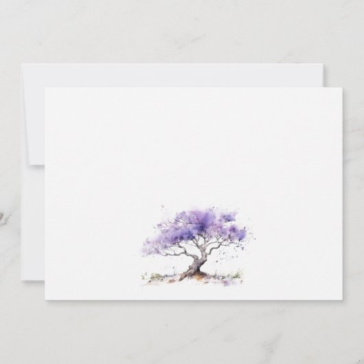 Minimale Lila Waterverf Jacaranda Tree Wedding Notitiekaartje (Achterkant)