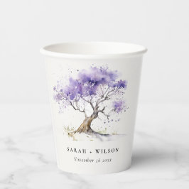 Minimale Lila Waterverf Jacaranda Tree Wedding Papieren Bekers