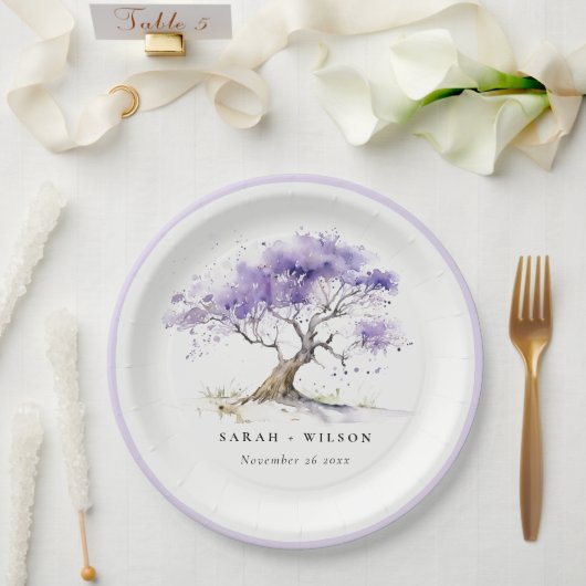 Minimale Lila Waterverf Jacaranda Tree Wedding Papieren Bordje (Huwelijk)