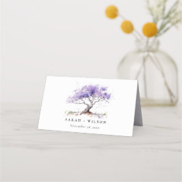 Minimale Lila Waterverf Jacaranda Tree Wedding Plaatskaartje