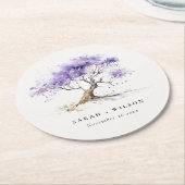 Minimale Lila Waterverf Jacaranda Tree Wedding Ronde Kartonnen Onderzetter (Gebogen)