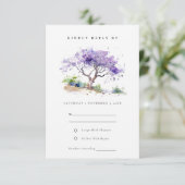 Minimale Lila Waterverf Jacaranda Tree Wedding RSVP Kaartje (Staand voorkant)