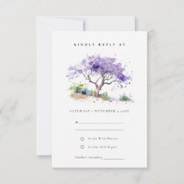 Minimale Lila Waterverf Jacaranda Tree Wedding RSVP Kaartje