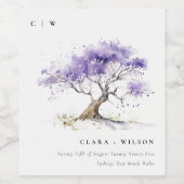 Minimale Lila Waterverf Jacaranda Tree Wedding Wijn Etiket (Enkel label)