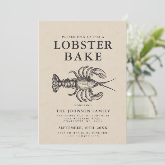 Minimale Lobster Bake  Style Invite Kaart (Staand voorkant)
