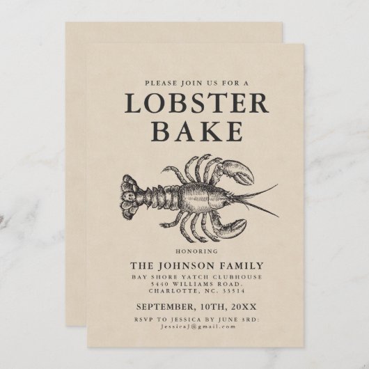 Minimale Lobster Bake  Style Invite Kaart (Voorkant / Achterkant)