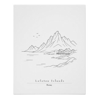 Minimale Lofoten-eilanden Lijnkunst Afdruk | Noors