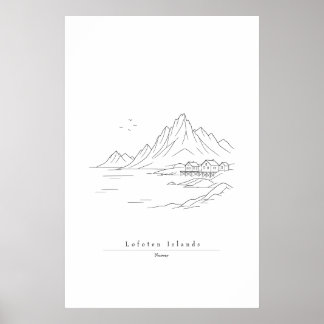 Minimale Lofoten-eilanden Lijnkunst Afdruk | Noors Poster