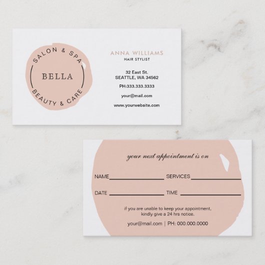 Minimale Logo Blush Salon en Spa afspraakkaart Afsprakenkaartje (Voorkant / Achterkant)