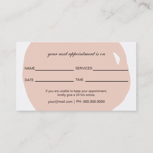 Minimale Logo Blush Salon en Spa afspraakkaart Afsprakenkaartje (Achterkant)
